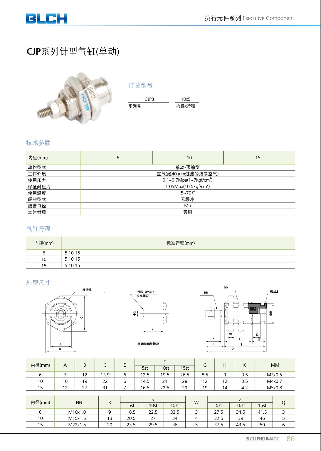  CJP系列針形氣缸（單動(dòng)）